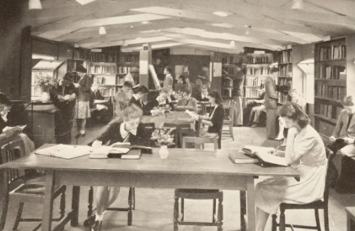 School library in one of the temporary huts, 1948
